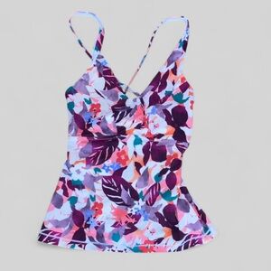 Athleta Floral Pink  Purple Multi Color Tankini Top Sz M Women’s
